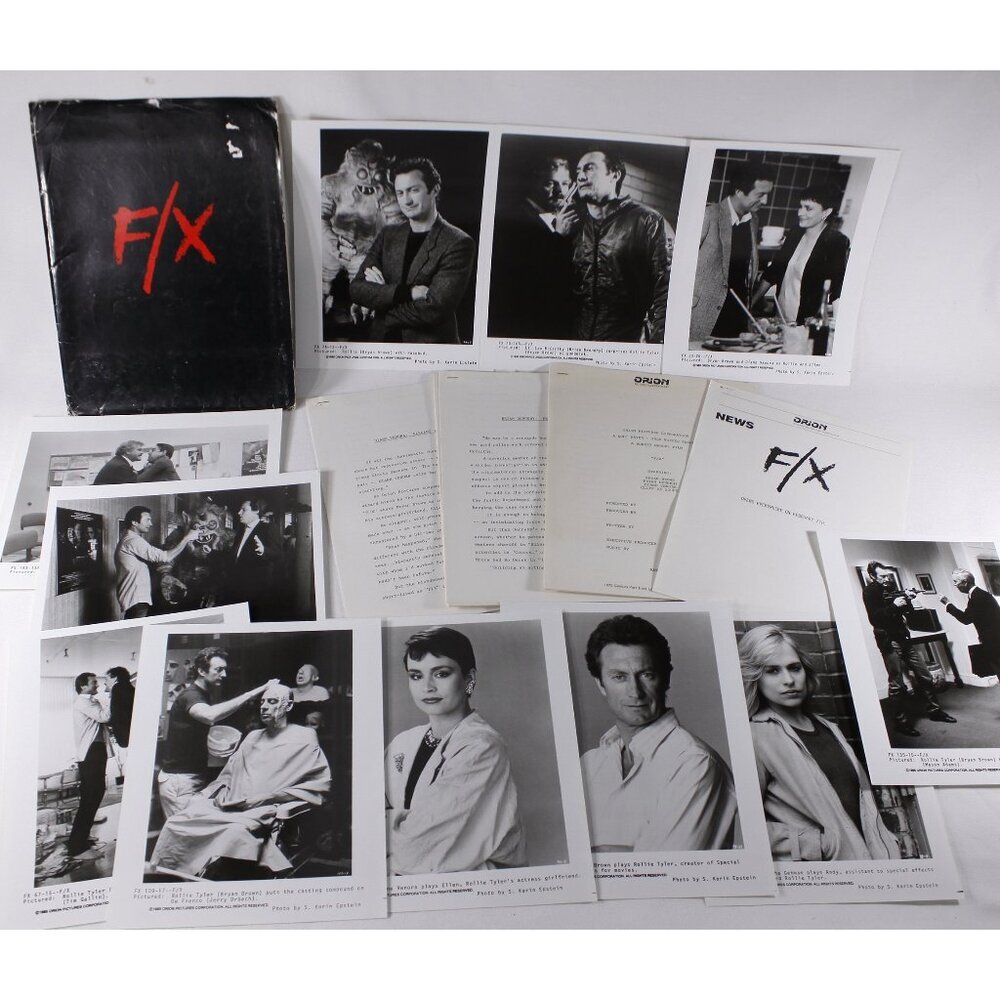 1985 F/X Movie press kit including 11 photo sheets, vintage Bryan Brown Rosebud